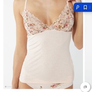 ISO IN SEARCH OF Floral Lace Trim Ribbed Cami Tank - Blush Pink intimissimi